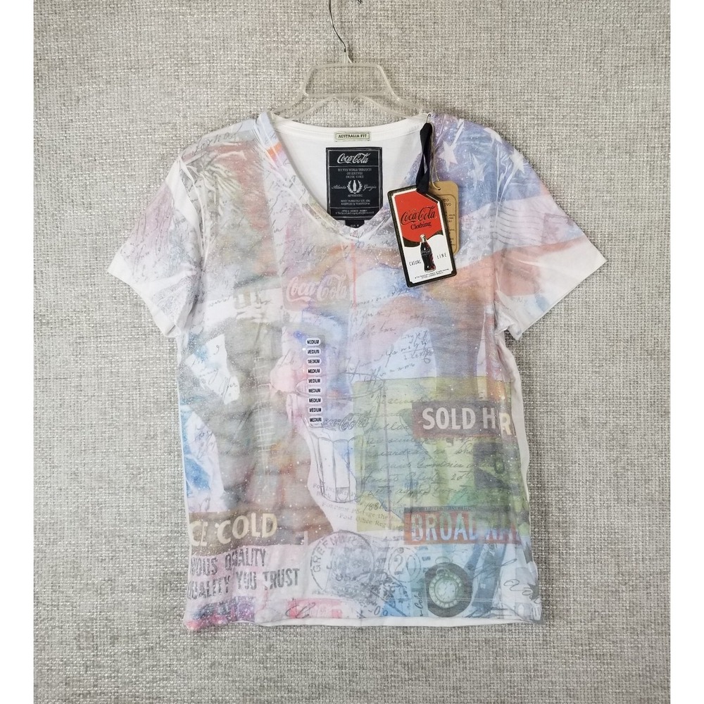 COCA-COLA Australia Fit V-Neck Short Sleeve T-Shirt Men's M Casual Line NWT